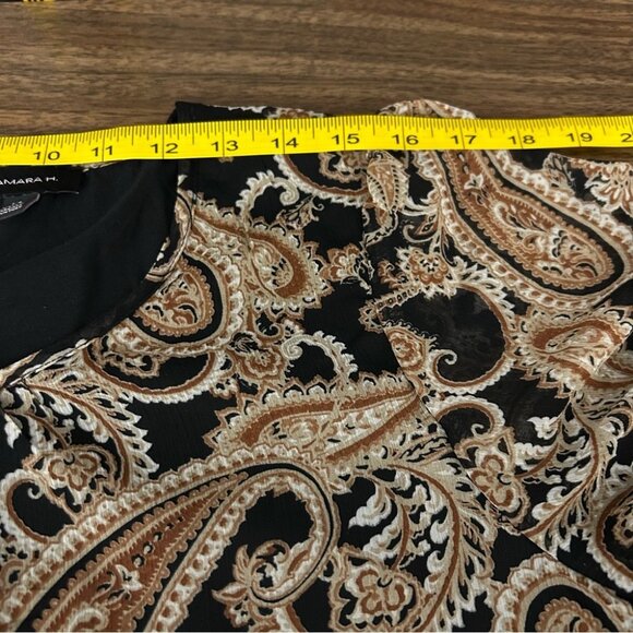 ❤️ TAMARA H. Paisley Print Women's Top - Black and Brown L - Picture 7 of 9